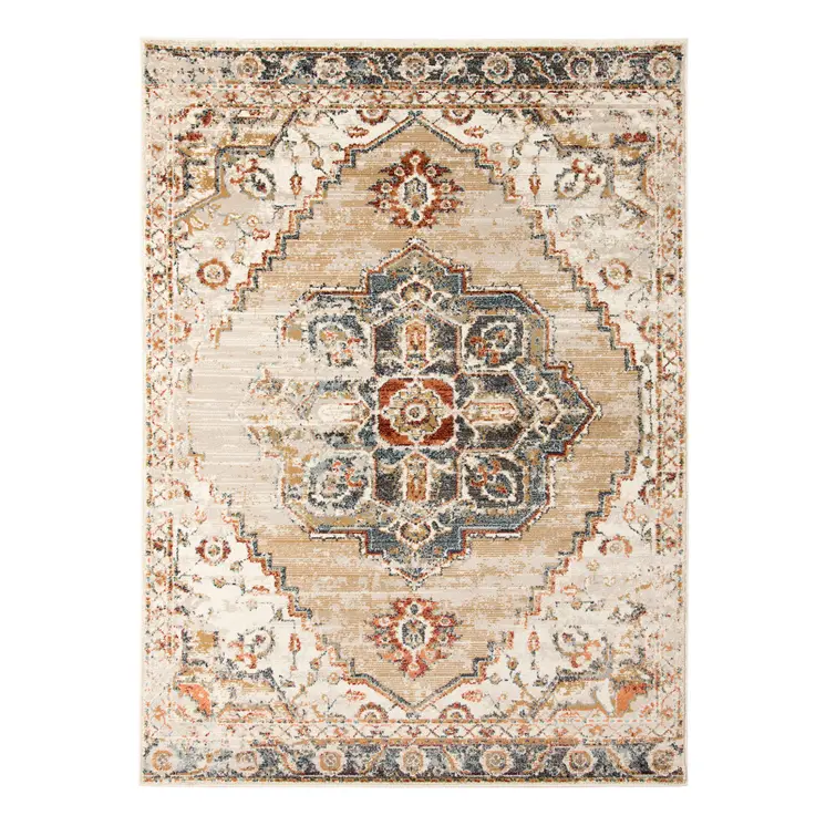 8' X 10' Ivory Tan and Gold Medallion Power Loom Area Rug