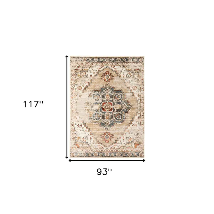 8' X 10' Ivory Tan and Gold Medallion Power Loom Area Rug