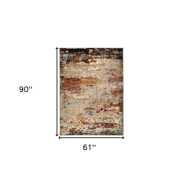 5' X 8' Orange and Black Abstract Power Loom Area Rug
