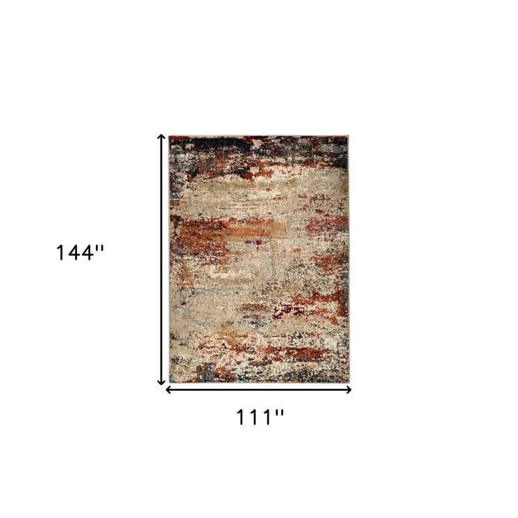 9' X 12' Orange and Black Abstract Power Loom Area Rug