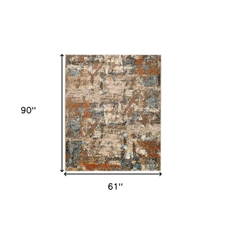 5' X 8' Tan Orange and Gray Abstract Power Loom Area Rug