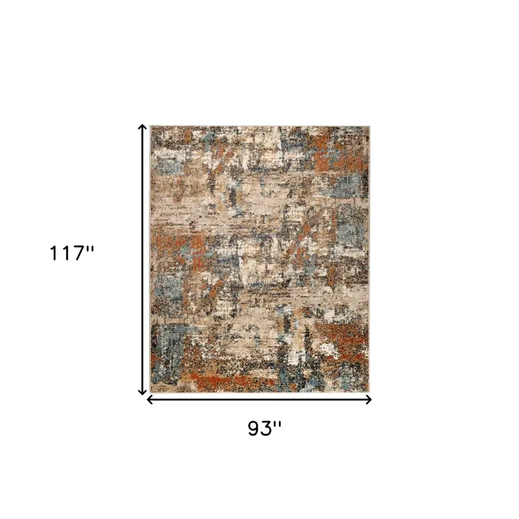 8' X 10' Tan Orange and Gray Abstract Power Loom Area Rug