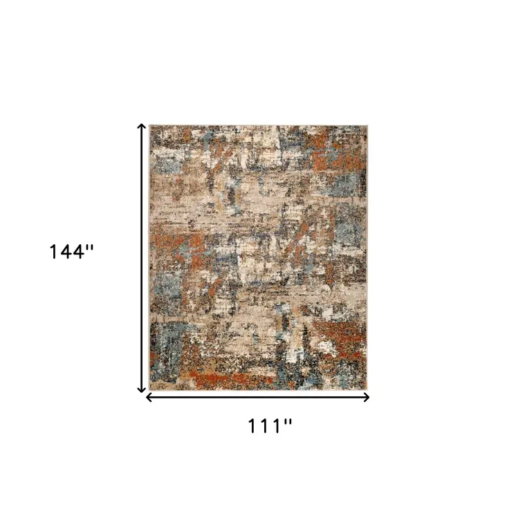 9' X 12' Tan Orange and Gray Abstract Power Loom Area Rug