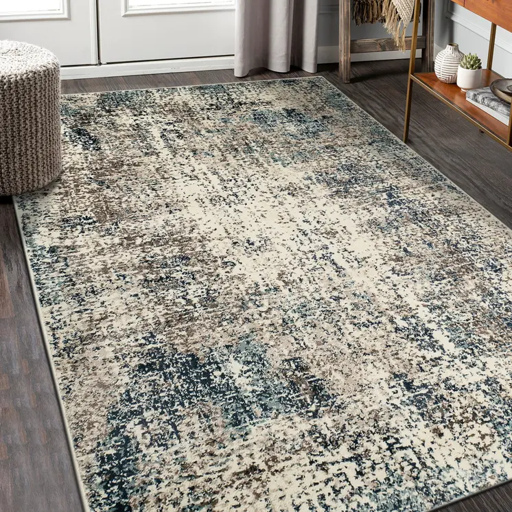 5' X 8' Ivory Blue and Gray Abstract Power Loom Area Rug