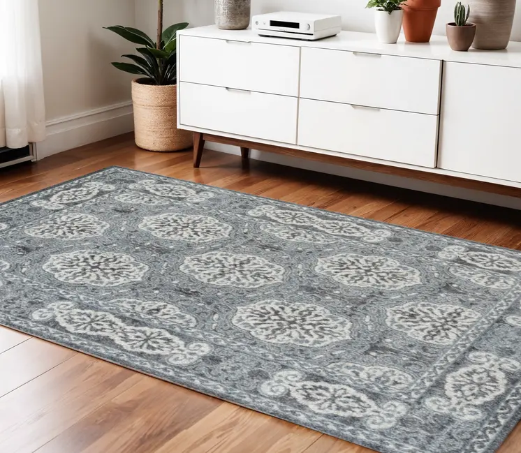 4' X 6' Charcoal and Ivory Medallion Power Loom Area Rug