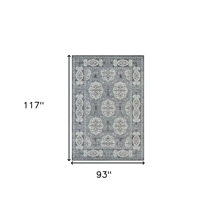 8' X 10' Charcoal and Ivory Medallion Power Loom Area Rug