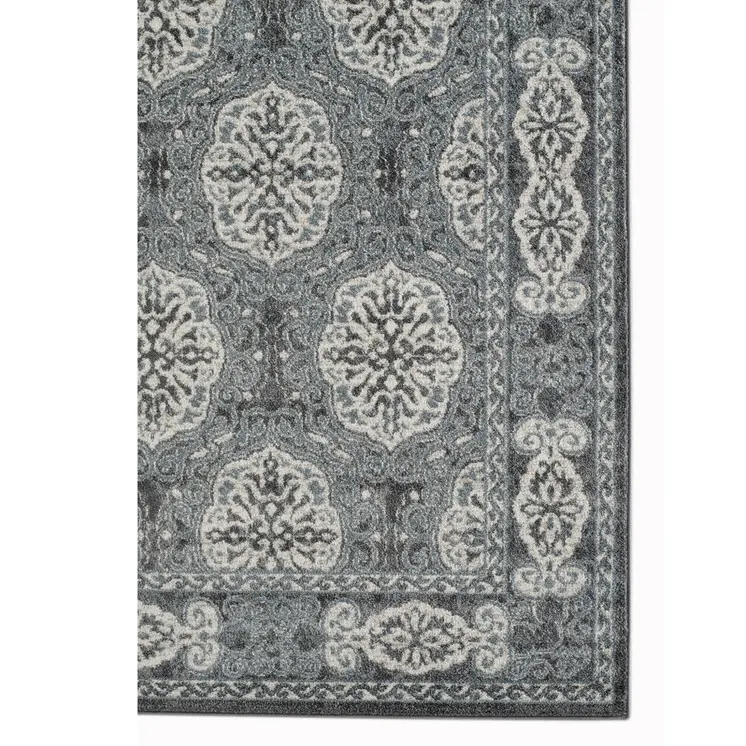 9' X 12' Charcoal and Ivory Medallion Power Loom Area Rug