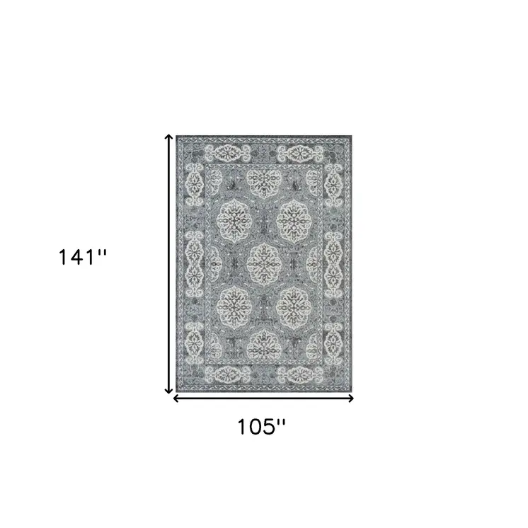 9' X 12' Charcoal and Ivory Medallion Power Loom Area Rug