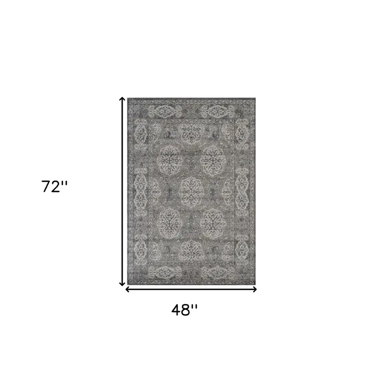 4' X 6' Charcoal and Gray Medallion Power Loom Area Rug