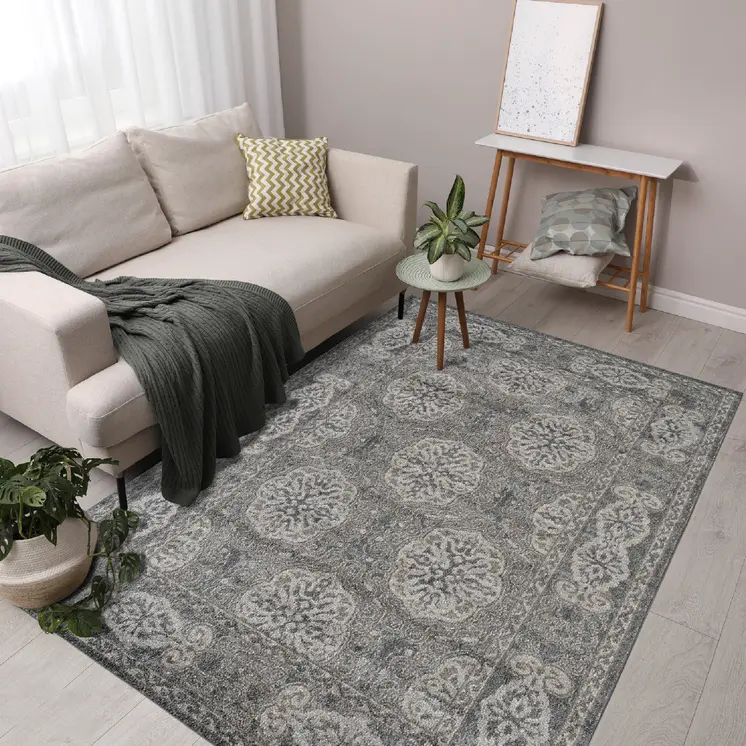 5' X 8' Charcoal and Gray Medallion Power Loom Area Rug