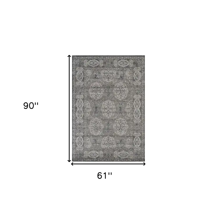 5' X 8' Charcoal and Gray Medallion Power Loom Area Rug