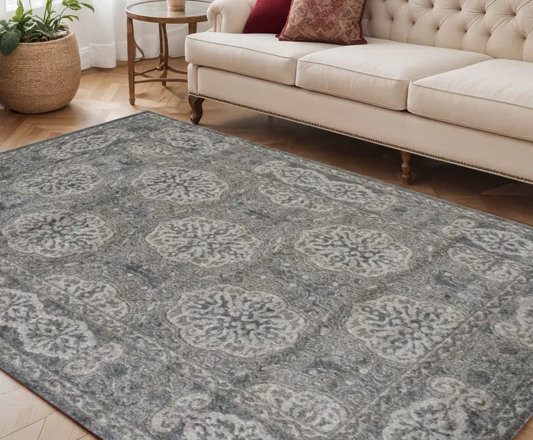 5' X 8' Charcoal and Gray Medallion Power Loom Area Rug