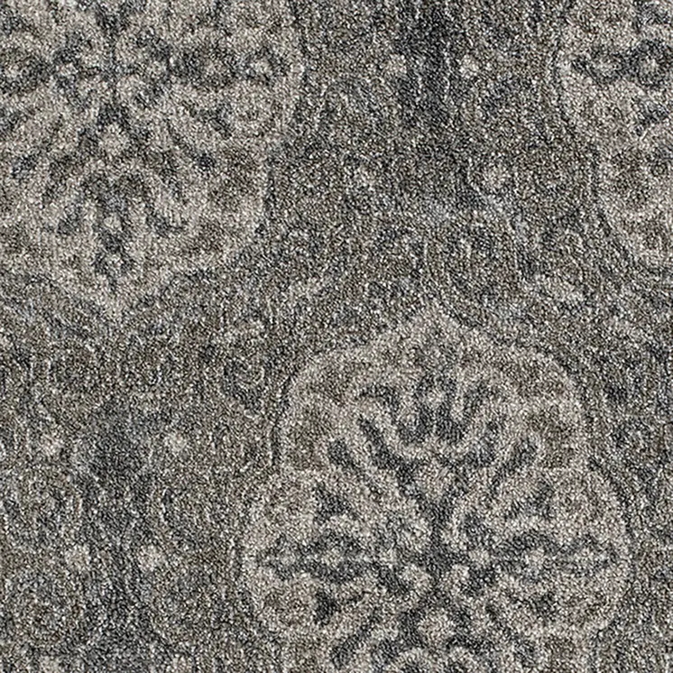 6' Charcoal and Gray Medallion Power Loom Round Rug