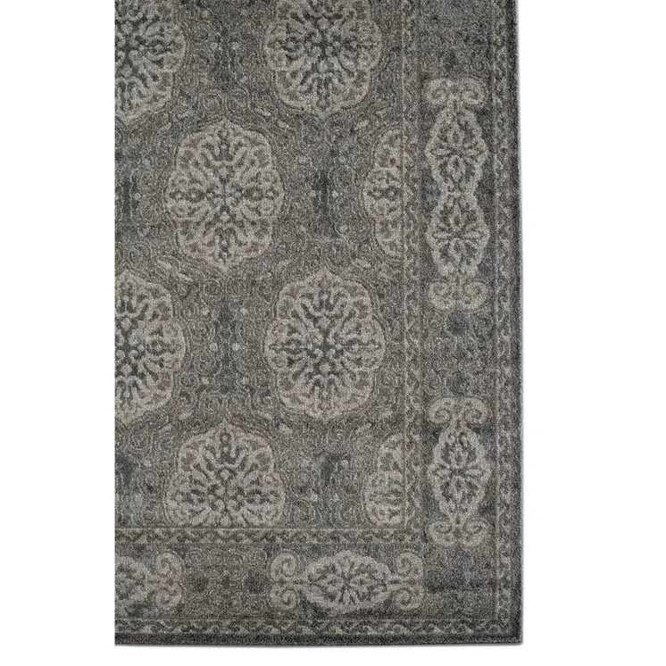 8' X 10' Charcoal and Gray Medallion Power Loom Area Rug