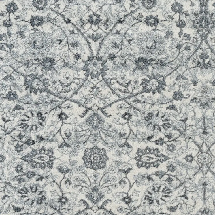 2' X 3' Charcoal Ivory And Light Blue Oriental Area Rug