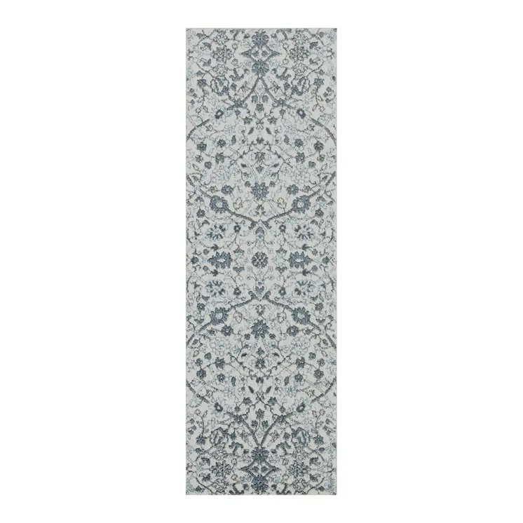 6' Charcoal and Gray Floral Power Loom Runner Rug