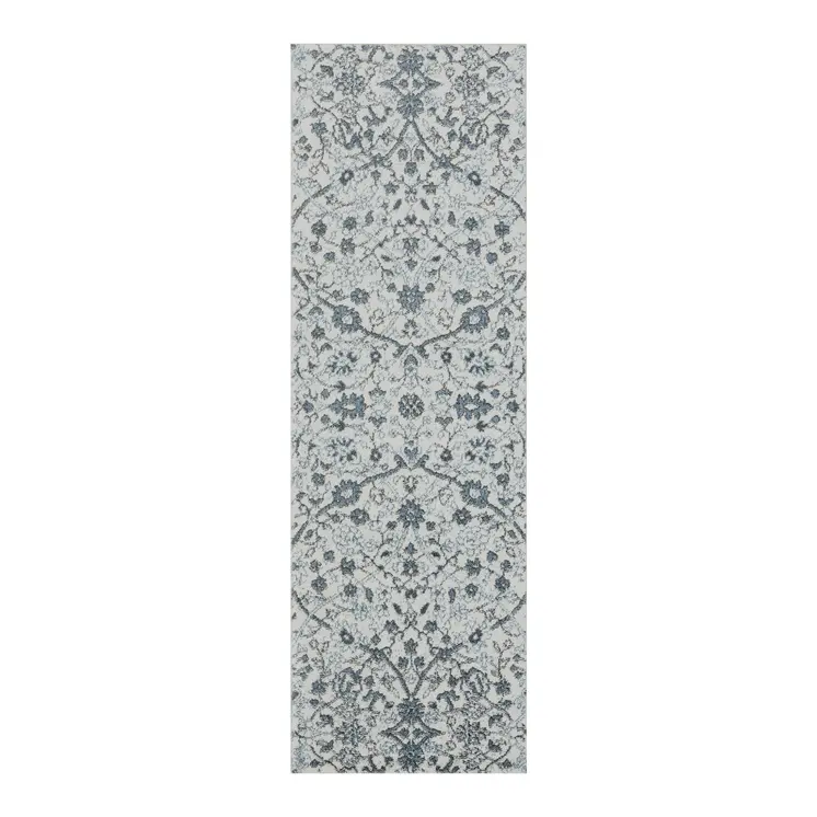 6' Charcoal and Gray Floral Power Loom Runner Rug
