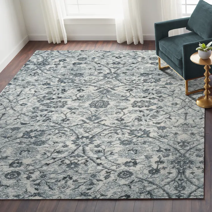 4' X 6' Charcoal and Gray Floral Power Loom Area Rug