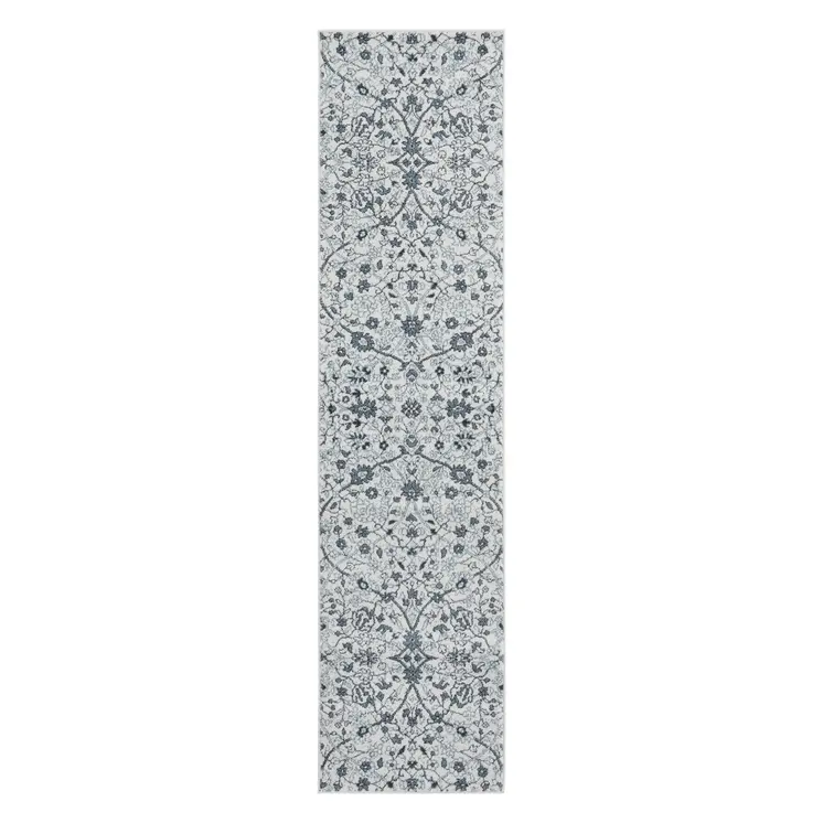 10' Charcoal and Gray Floral Power Loom Runner Rug