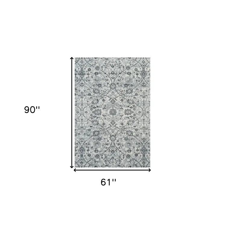 5' X 8' Charcoal and Gray Floral Power Loom Area Rug