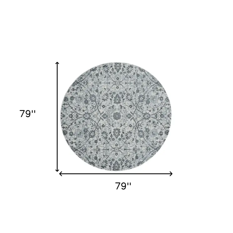 6' Charcoal and Gray Floral Power Loom Round Rug