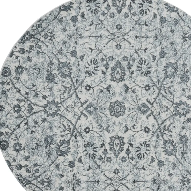 6' Charcoal and Gray Floral Power Loom Round Rug