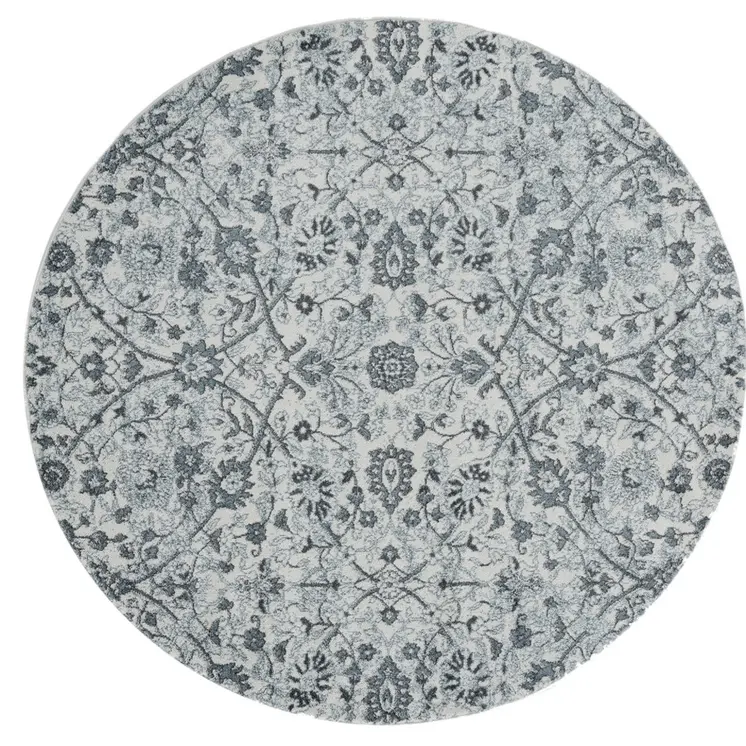 6' Charcoal and Gray Floral Power Loom Round Rug