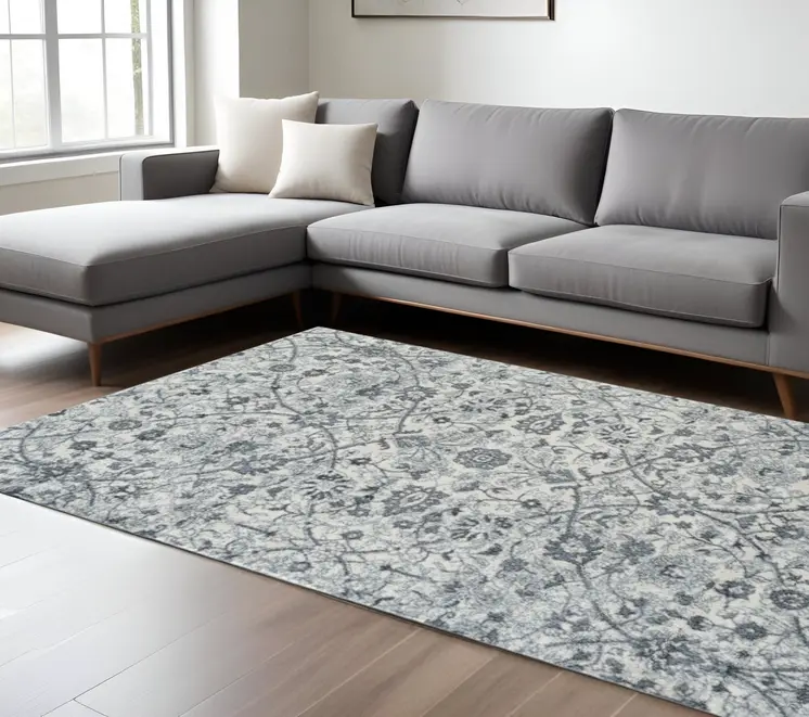 8' X 10' Charcoal and Gray Oriental Power Loom Area Rug
