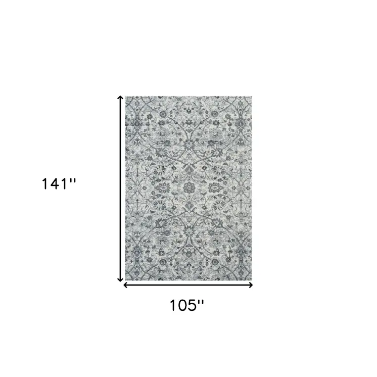 9' X 12' Charcoal and Gray Floral Power Loom Area Rug