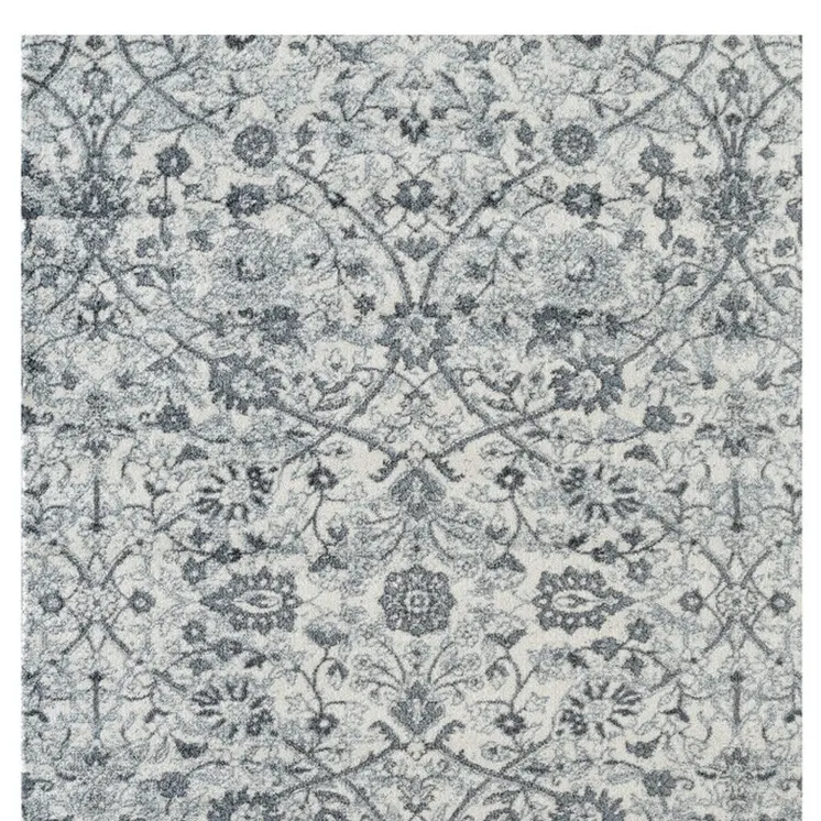 9' X 12' Charcoal and Gray Floral Power Loom Area Rug