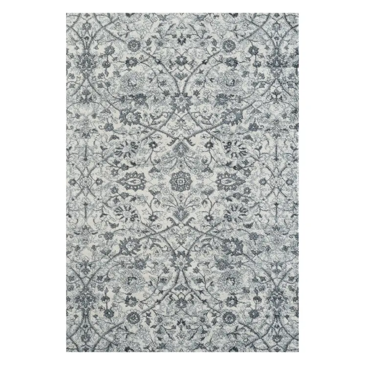 9' X 12' Charcoal and Gray Floral Power Loom Area Rug