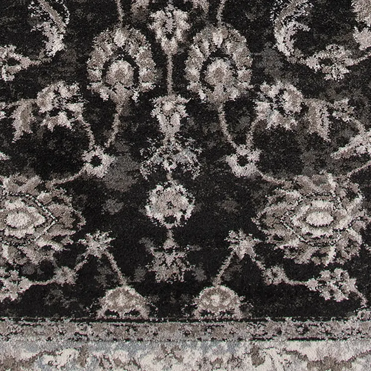 9' X 12' Ivory Black and Gray Floral Power Loom Area Rug