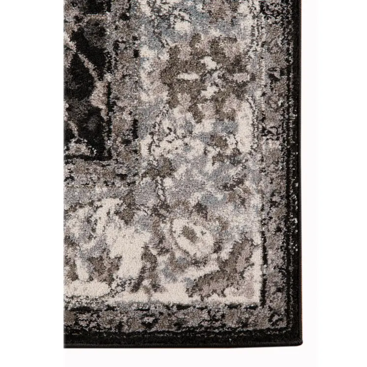 9' X 12' Ivory Black and Gray Floral Power Loom Area Rug