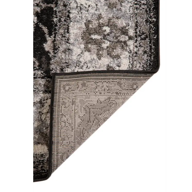 9' X 12' Ivory Black and Gray Floral Power Loom Area Rug