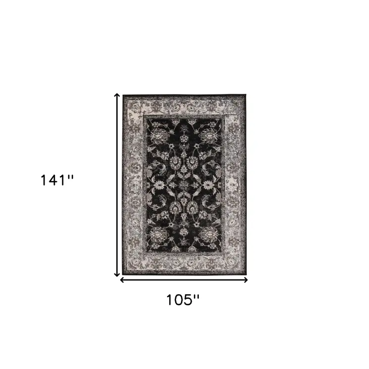 9' X 12' Ivory Black and Gray Floral Power Loom Area Rug