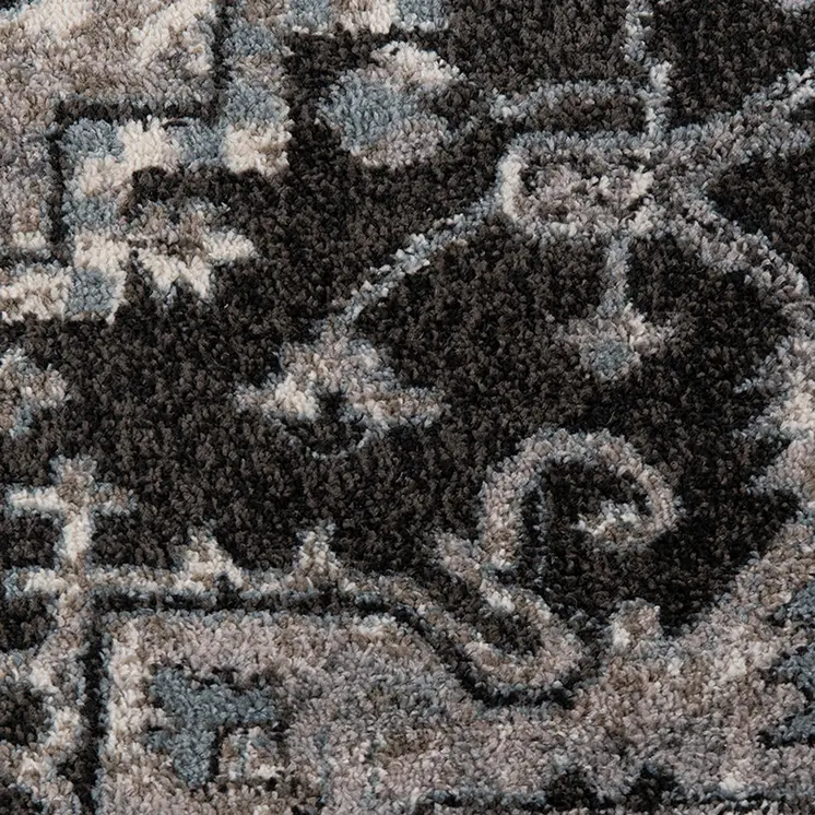 6' Black And Gray Medallion Runner Rug