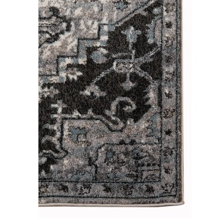 6' Black And Gray Medallion Runner Rug