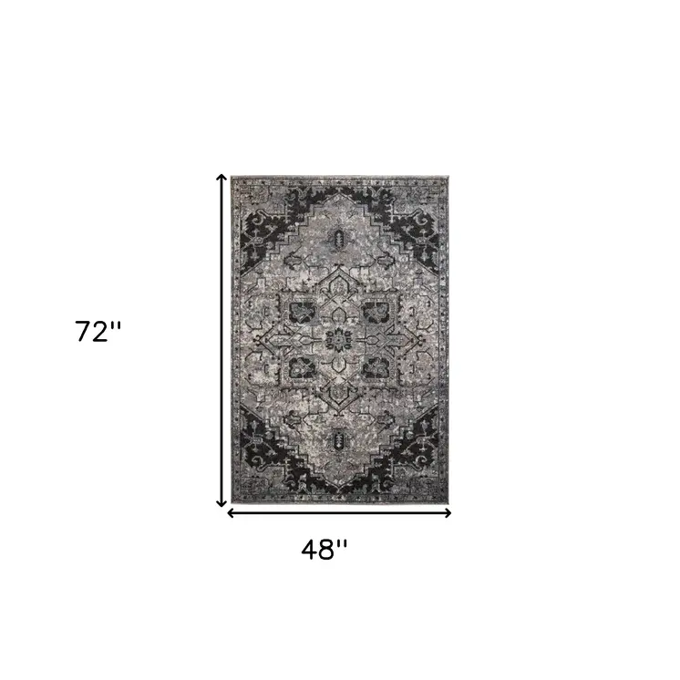 4' X 6' Black And Gray Medallion Area Rug