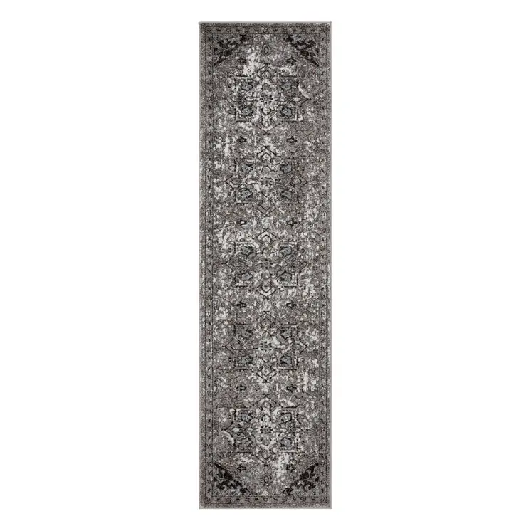 10' Black and Gray Medallion Power Loom Runner Rug