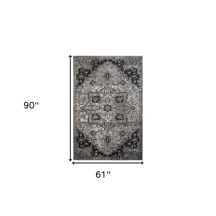 5' X 8' Black And Gray Medallion Area Rug