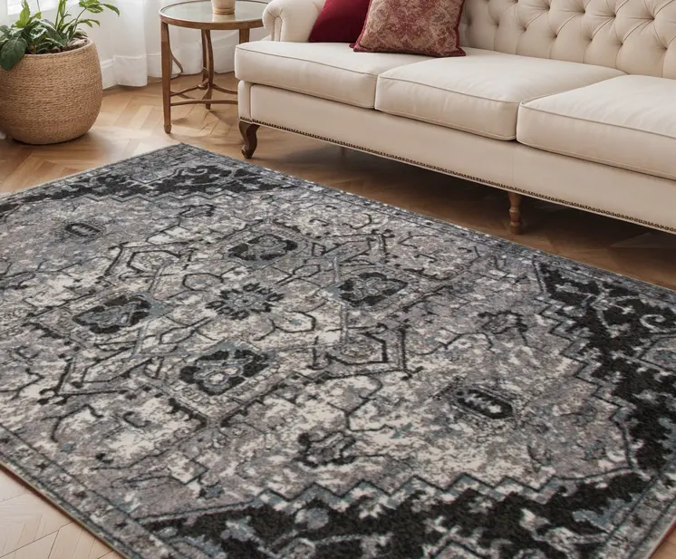 5' X 8' Black And Gray Medallion Area Rug