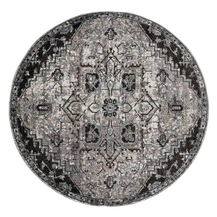 6' Black And Gray Medallion Round Rug