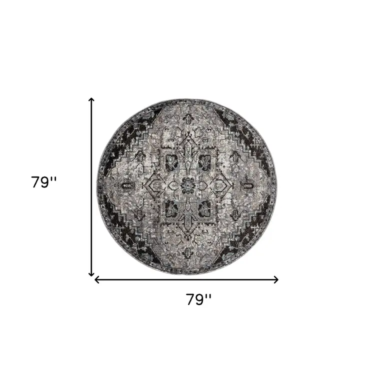 6' Black And Gray Medallion Round Rug