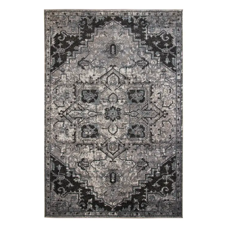 9' X 12' Black And Gray Medallion Area Rug