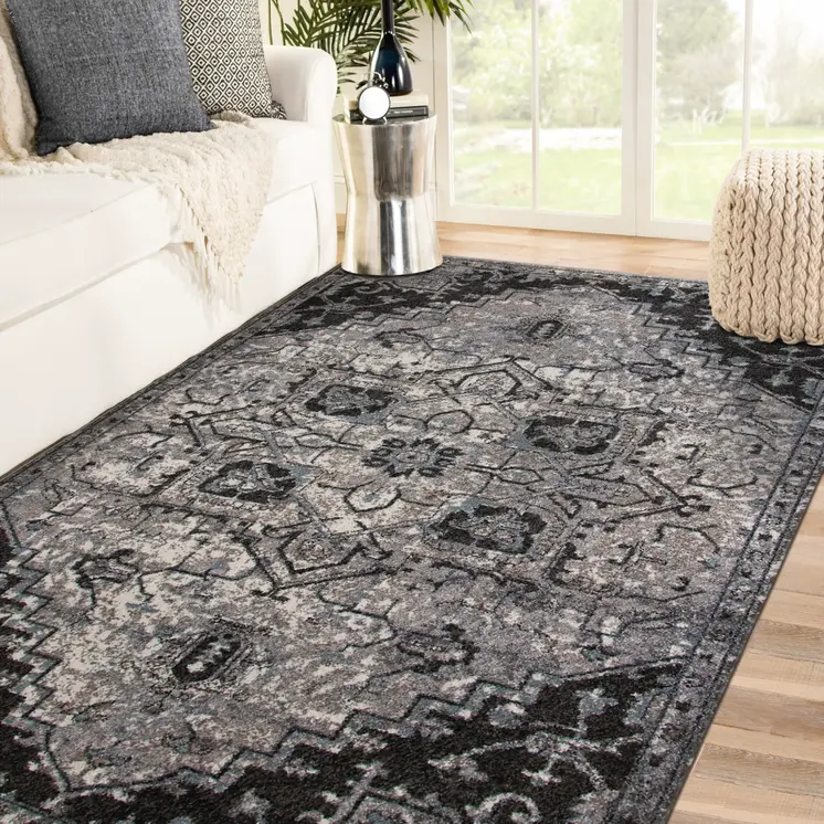 9' X 12' Black And Gray Medallion Area Rug