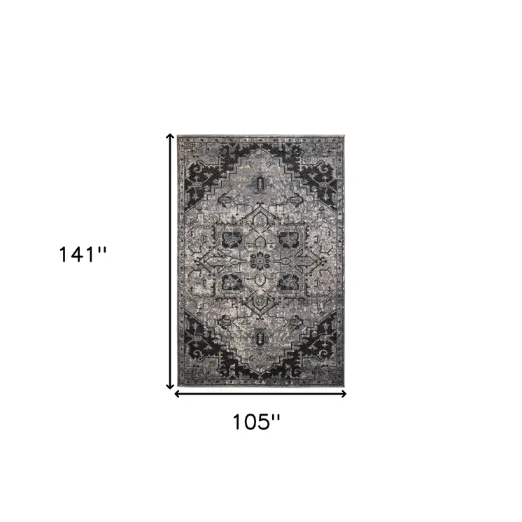 9' X 12' Black And Gray Medallion Area Rug
