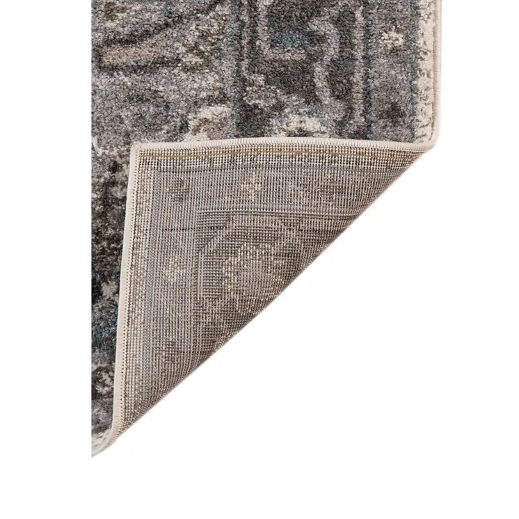 6' Ivory Taupe and Gray Medallion Power Loom Runner Rug