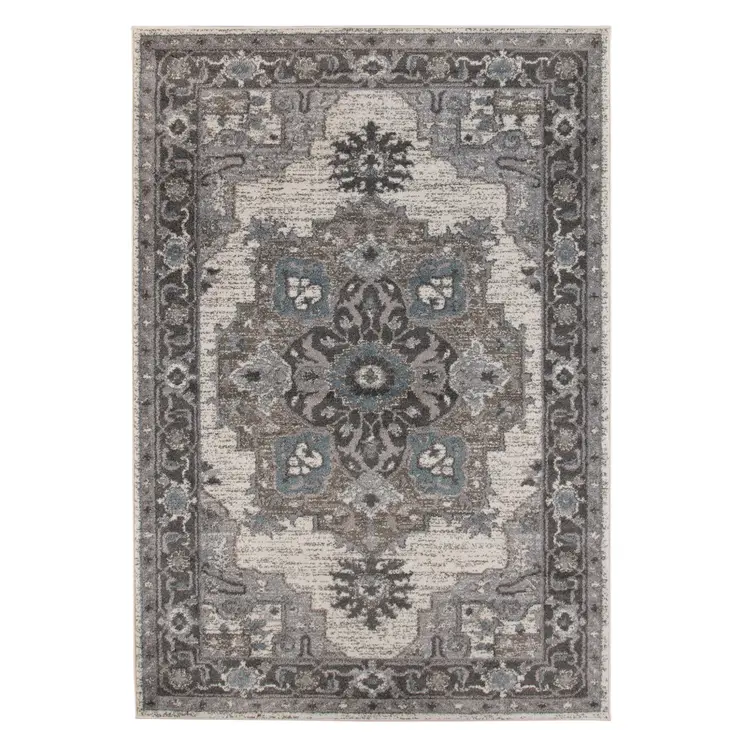 8' X 10' Ivory Taupe and Gray Medallion Power Loom Area Rug