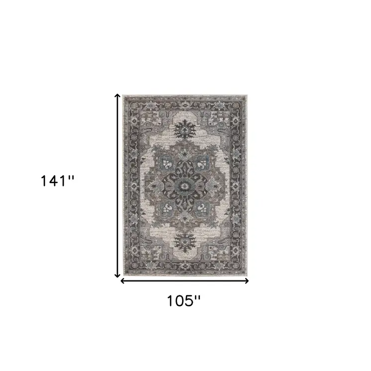9' X 12' Ivory Taupe and Gray Medallion Power Loom Area Rug
