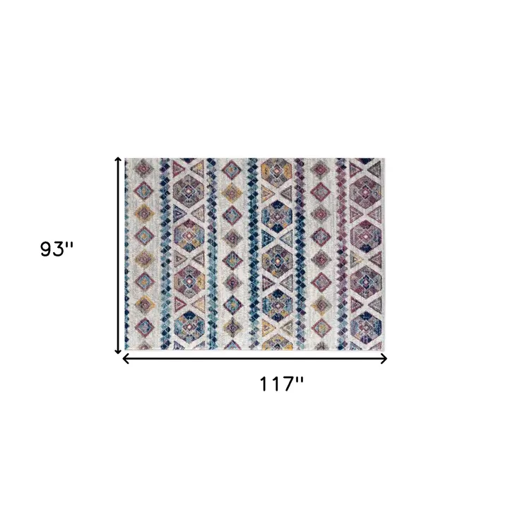 8' X 10' Ivory Blue and Orange Geometric Power Loom Area Rug